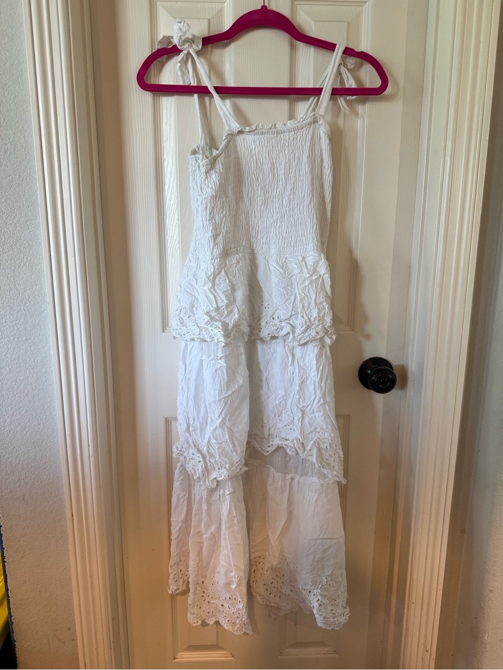 White Tiered Summer dress with tie sleeves
